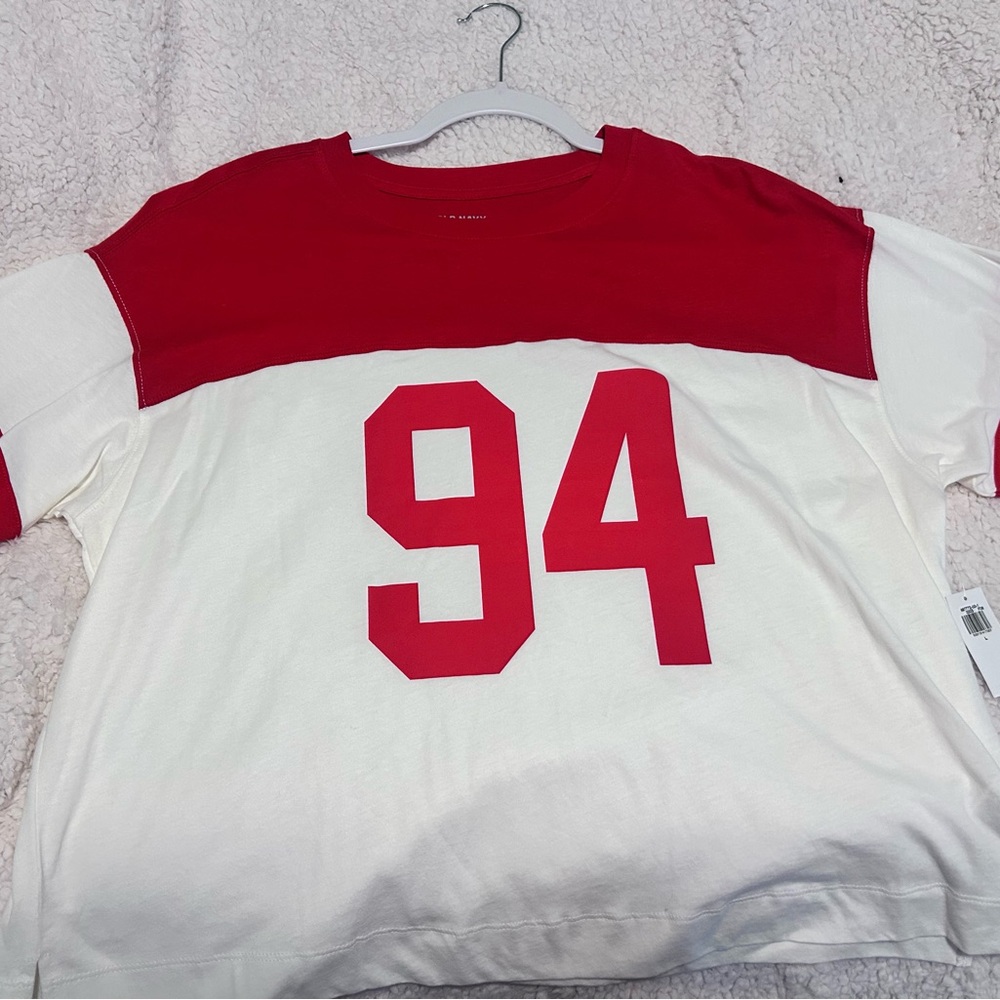 Old Navy Red and White Crewneck Graphic Tee